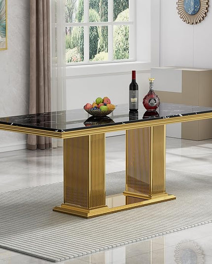 HomVent 68.11'' Faux Marble Dining Table Set for 4, Modern Rectangle Kitchen Table Set with Faux Marble Table Top & Stainless Steel Base for Kitchen Dining Room