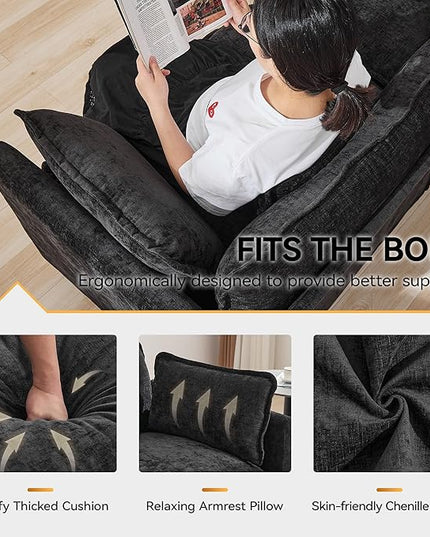 111'' Sectional Cloud Deep Seat Couch, Modern Comfy Chenille Modular Sectional Sofa for Living Room Set, Upholstered Modular 3-Seats Sofa Couch, Dark Grey