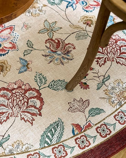 jinchan Elora Floral Corner Rug for Entryway Washable Rug Vintage Romance Christmas Design Non Slip Quarter Circle Lightweight Low-Pile Throw Carpet for Playroom Nook Nursery, 4ft Radius, Red/Beige