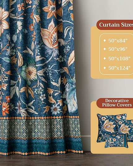 Maison d' Hermine Curtains for Living Room 100% Cotton 124 inch Length One Panel Light Filtering Curtains for Bedroom Windows with Rod and Loop Pockets Drapes (Luxury Loft Dark Teal, 50" W x 124" L)