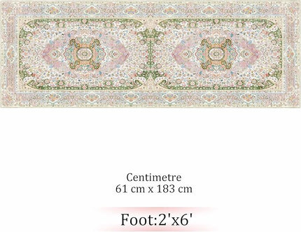 Washable Runner Rug 2x6,Pink Rug Runners Non Slip,Long Boho Rugs for Hallways Kitchen Bedroom Entryway Living Room Bathroom,Vintage Bohemian Distressed Floor Carpet,Blush Green