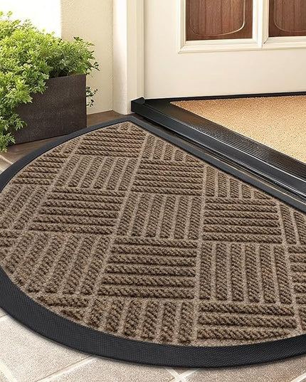 Smiry Half Circle Front Door Mat Outside Entrance, Heavy Duty Outdoor Indoor Natural Rubber Doormat, Non Slip, Trap Dirt and Moisture, Easy Clean, Low Profile Patio Porch Entryway Mat, 29.5x17, Brown