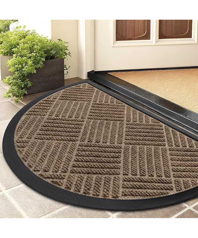 Smiry Half Circle Front Door Mat Outside Entrance, Heavy Duty Outdoor Indoor Natural Rubber Doormat, Non Slip, Trap Dirt and Moisture, Easy Clean, Low Profile Patio Porch Entryway Mat, 29.5x17, Brown