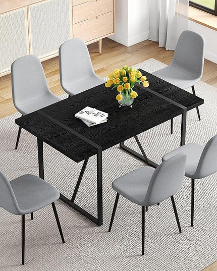 FURNITO Dinner Table Set for 6, 55" Rectangular Wooden Kitchen Table with Upholstered Chairs, Modern 7 Piece Dining Room Table and Chairs Set for Apartment, Kitchen, or Living Room