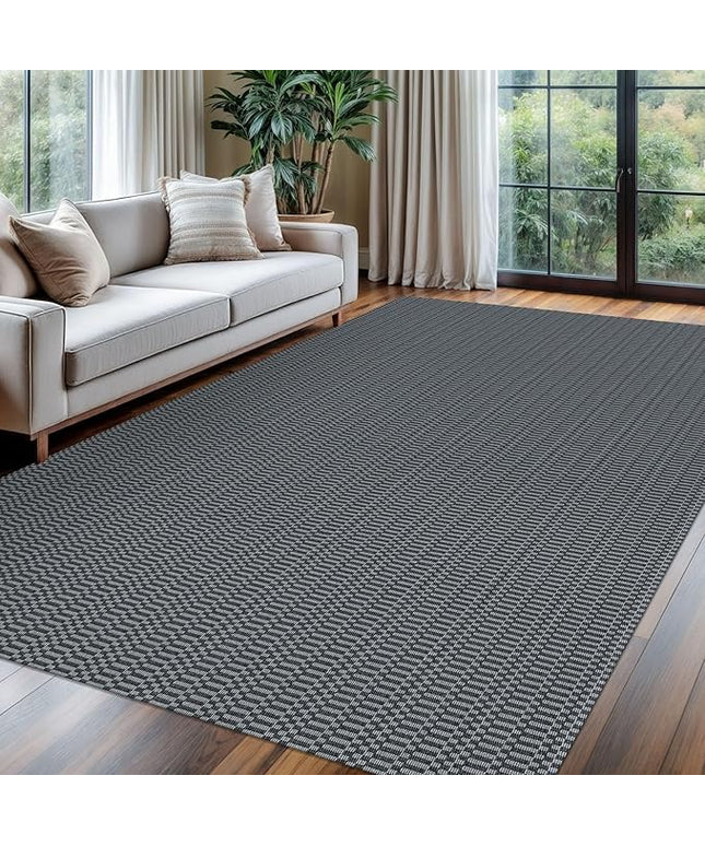 KOZYFLY Washable Area Rug for Living Room 6x9 Ft Bedroom Rug with Runner Backing Braided Cotton Dining Room Rug, Large Floor Carpet for Living Room Dining Room, Grey/Charcoal Grey