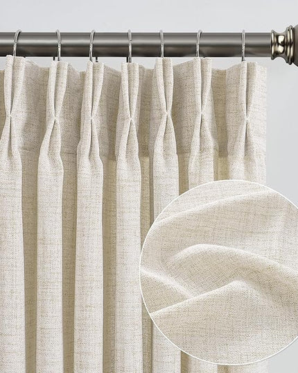 Natural Pinch Pleated Curtains 96 Inches Long Set of 2, Linen Drapes Back Tab with Hooks,Light Filtering Window Curtain Panels for Living Room 70 Width 96 Length