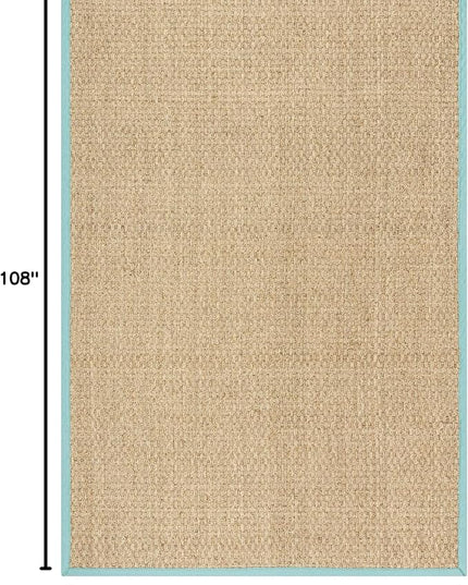 SAFAVIEH Area Rug 6x9 - Natural Fiber Collection - Natural & Teal, Seagrass, Basketweave Pattern with Border (NF114R)