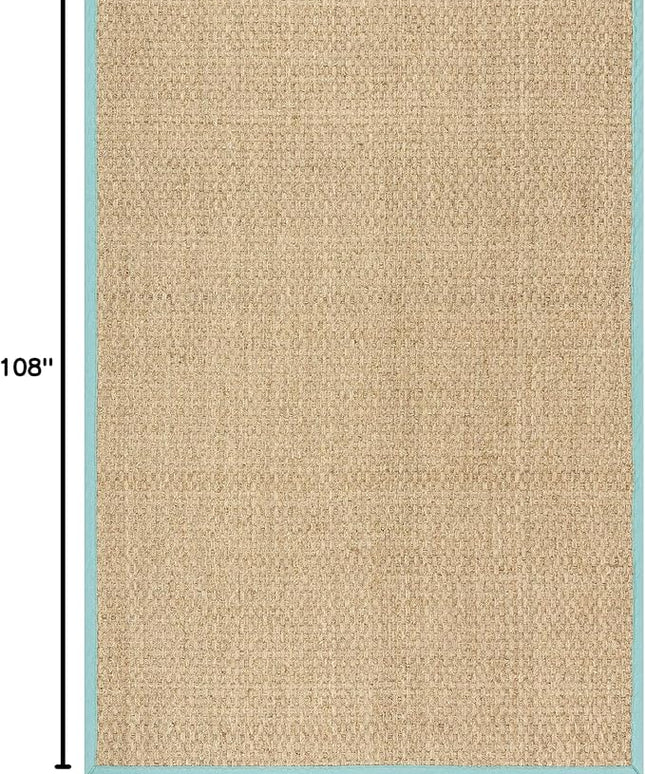 SAFAVIEH Area Rug 6x9 - Natural Fiber Collection - Natural & Teal, Seagrass, Basketweave Pattern with Border (NF114R)