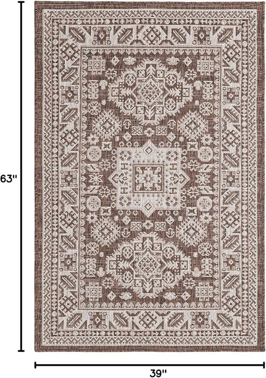 Rugs.com Outdoor Aztec Collection Rug – 3' x 5' Brown Flatweave Rug Perfect for Living Rooms, Large Dining Rooms, Open Floorplans