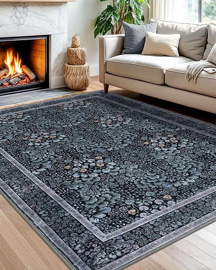5x7 Area Rug for Bedroom, Navy Blue Black Large Modern Floor Rug with Non-Slip, Non-Shedding Washable Area Rugs for Living Room, Soft Boho Carpet for Farmhouse Office Home Décor