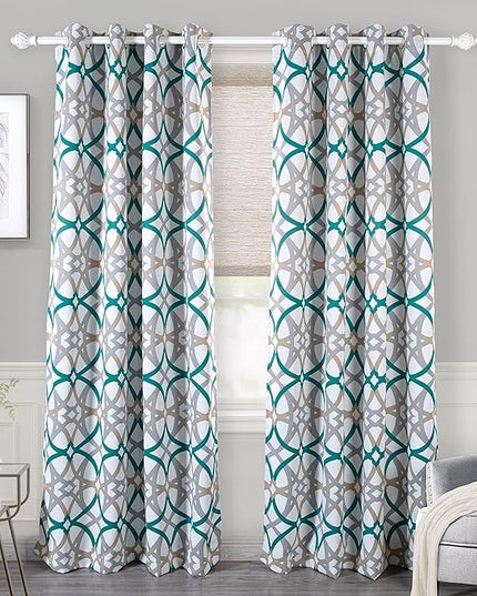 DriftAway Alexander 80% Blackout Curtains for Living Room 250GSM Pattern Match Thermal Insulated Room Darkening Geo Moroccan Mid Century Grommet Bedroom Drapes 2 Panels 52 Inch by 84 Inch Teal