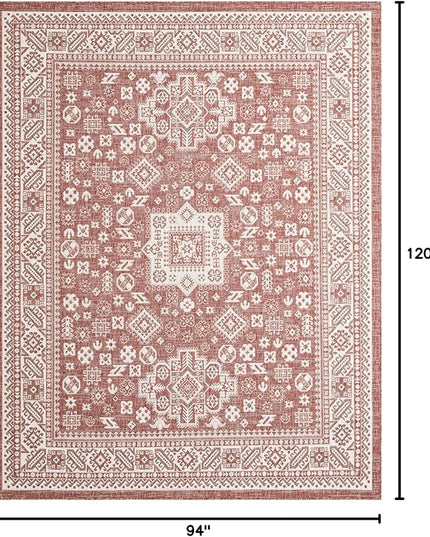 Rugs.com Outdoor Aztec Collection Rug – 8x10 Rust Red Flatweave-Pile Rug Perfect for Living Rooms, Large Dining Rooms, Open Floorplans