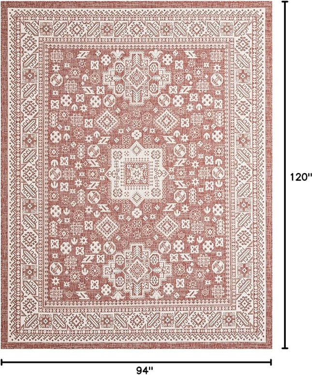 Rugs.com Outdoor Aztec Collection Rug – 8x10 Rust Red Flatweave-Pile Rug Perfect for Living Rooms, Large Dining Rooms, Open Floorplans
