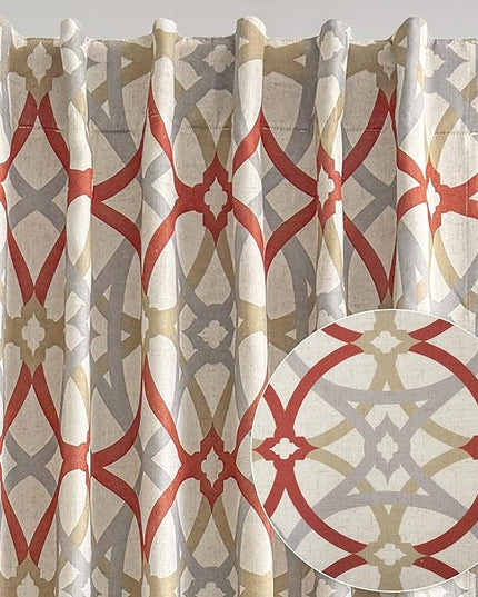 DriftAway Alexander 100% Blackout Curtains for Living Room Linen Blend Pattern Match Thermal Insulated Room Darkening Geo Moroccan Mid Century Back Tab Bedroom Drapes 2 Panels 52 x 84 Inch Linen Red