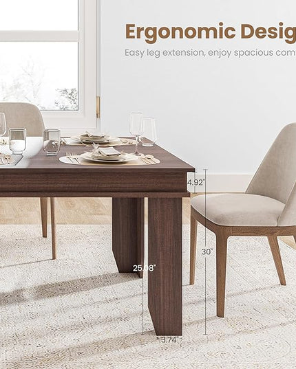GarveeHome Farmhouse Dining Table for 6-8 People, 71 in Long Kitchen Tables with Wooden Sturdy Frame, 6 ft Large Rectangular Dinner Table for Dining Room, Kitchen, Brown, 71" Non-extendable
