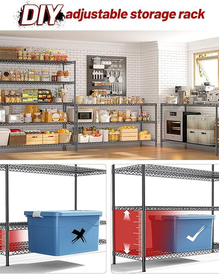 REIBII 55.5" W Storage Shelves 3200LBS Wire Shelving Unit 5 Tier Metal Shelving Garage Shelving 2PCS Heavy Duty Metal Shelves for Storage Rack Commercial Adjustable Pantry Shelf
