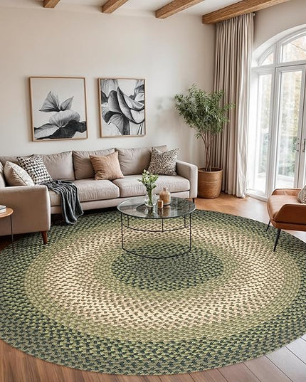 Tranquility TQ22 Green 6' x 6' Round - Braided Area Rug, Home Decor, Floor Mat or Bedroom Rug - Easy Care, Ideal for High Traffic Areas in Hallway and Living Room - Made in USA