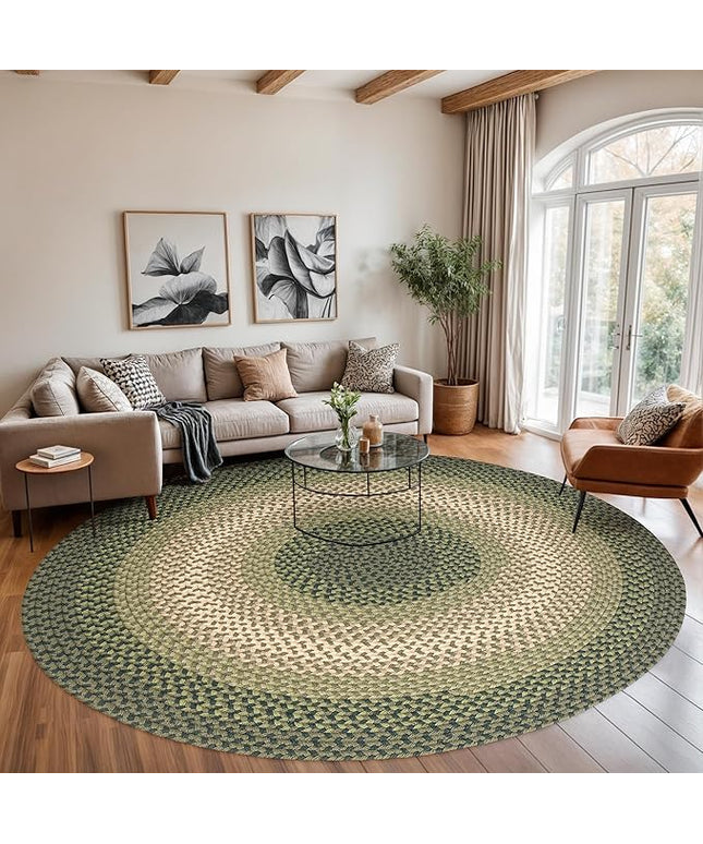 Tranquility TQ22 Green 8' x 8' Round - Braided Area Rug, Home Decor, Floor Mat or Bedroom Rug - Easy Care, Ideal for High Traffic Areas in Hallway and Living Room - Made in USA