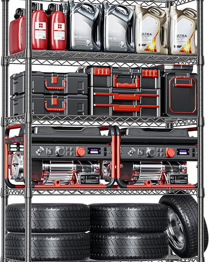 IZEUK 5-Tier Heavy Duty Metal Storage Shelving Unit (Black, 17.7" D x 47.2" W x 72.3" H, 1750 lbs Capacity), Adjustable Steel Wire Rack Shelf Organizer for Garage, Kitchen, Basement, Laundry, Office