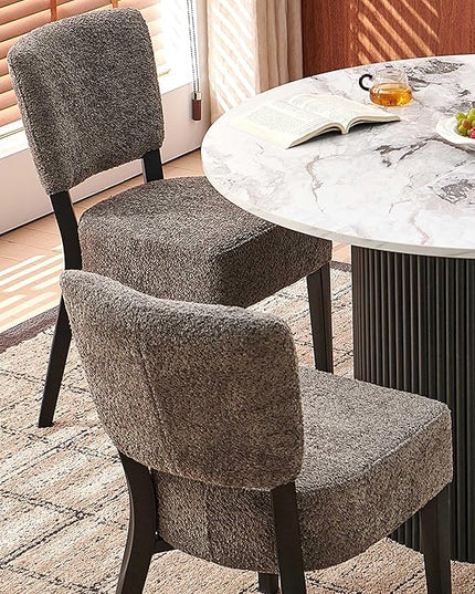 5-Piece 47 Inch Round Dining Table Set for 4, Modern Mid Century Circle Kitchen Dinner Table with Upholstered Grey Dining Room Chairs Set for Living Room Apartment, White Faux Marble Table