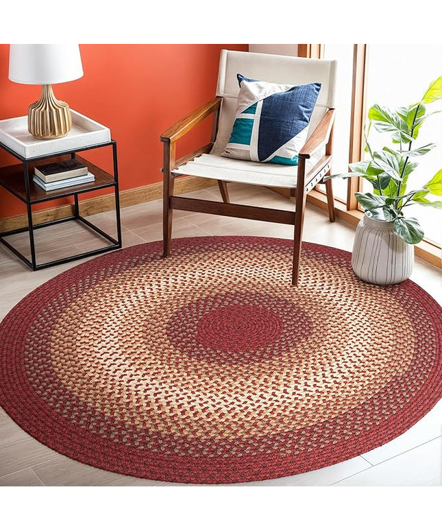 Tranquility TQ42 Red 4' x 4' Round - Braided Area Rug, Home Decor, Floor Mat or Bedroom Rug - Easy Care, Ideal for High Traffic Areas in Hallway and Living Room - Made in USA