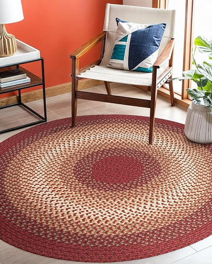 Tranquility TQ42 Red 6' x 6' Round - Braided Area Rug, Home Decor, Floor Mat or Bedroom Rug - Easy Care, Ideal for High Traffic Areas in Hallway and Living Room - Made in USA