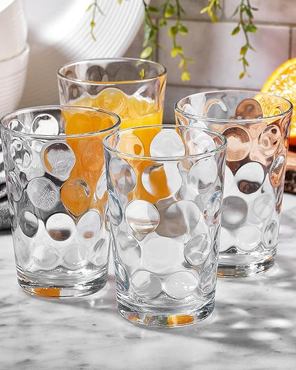 Home Essentials Drinking Glasses Set of 10 Juice Glass Cups, 7 oz Glassware, Inner Circular Lensed Small Glasses. Ideal for Juice, Milk, Water; Dishwasher Safe.