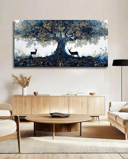 XIGUANGART Tree of Life Art Prints Large Canvas Wall Art for Living Room Inspiration Elk Farmhouse Paintings Pictures Modern Abstract Artwork Wall Decor Bedroom Home Office Posters Decoration 24X48