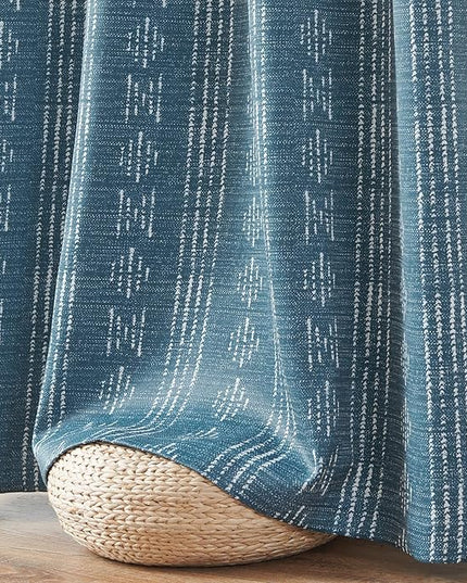 jinchan 95% Blackout Boho Curtains 96 Inch Length for Bedroom White on Blue Geometric Printed Grommet Top Room Darkening Thermal Insulated Window Drapes 2 Panels