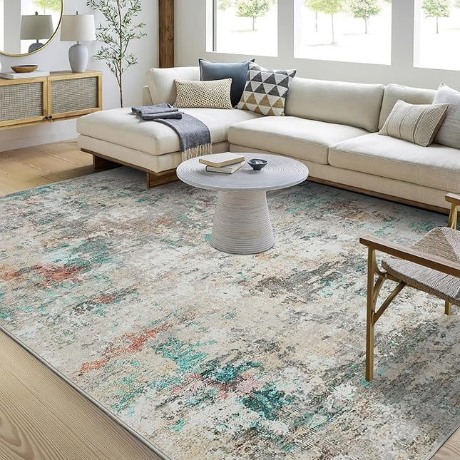 Modern Abstract Area Rug 3x5 Non Slip Non Shedding Rug Low Pile Stain Resistant for Bedroom Living Room,Colorful