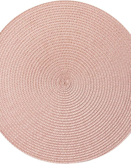 Round Placemats Set of 4 Plastic Woven Placemats Washable Wipeable Table Mats for Dining Table Heat Resistant Non-Slip Circle Place Mats (Sandstone Pink)