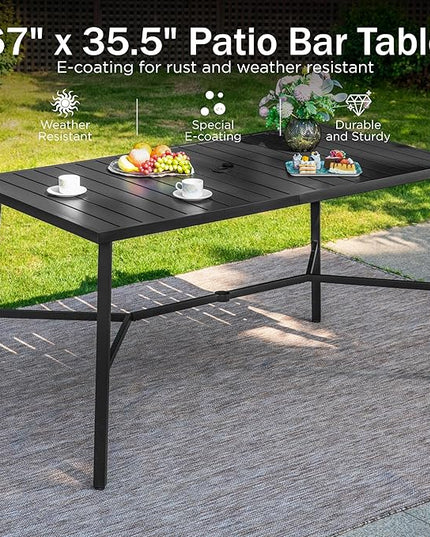 PHI VILLA Outdoor Bar Table, Patio Counter Height Pub Dining Table for 4-6, Waterproof Metal Steel Rectangle Table with Weather Resistant Frame Black for Garden, Yard, Balcony, Kitchen