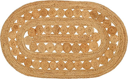 Hand Woven Jute Area Rug - 4' x 6' Feet - Rustic Beige Reversible Oval Rugs for Bedroom, Kitchen, Living Room - Vintage Natural Braided Entry Floor Décor Boho Oval Area Rugs 4x6 Feet