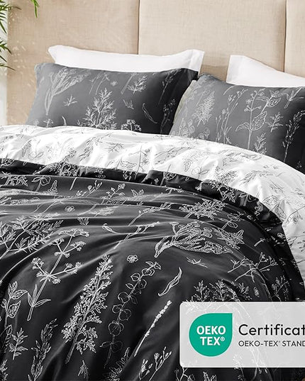 Love's cabin Black Full Size Comforter Set - Full Comforter Set, 3 Pieces Cute Floral Bedding Sets for All Seasons,1 Soft Reversible Botanical Flowers Comforter and 2 Pillow Shams