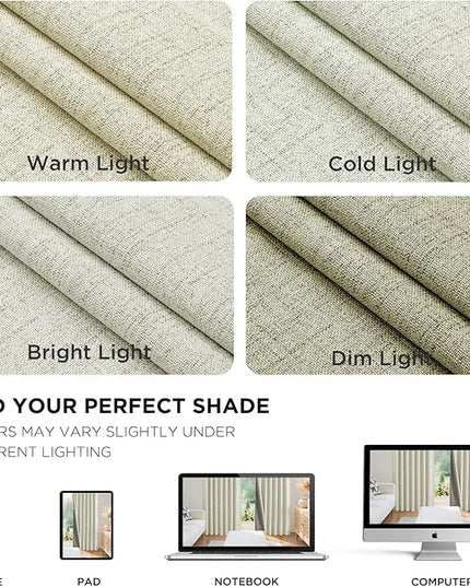 Joydeco Linen Blackout Curtains for Bedroom - 100% Light Blocking 1 Panels, Light Beige Drapes 70" W x 108" L, Thermal Insulated Room Darkening Curtains for Living Room, Rod Pocket & Back Tabs