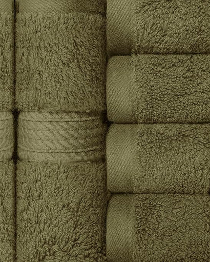 Superior Egyptian Cotton Pile Face Towel/Washcloth Set of 6, Ultra Soft Luxury Towels, Thick Plush Essentials, Absorbent Heavyweight, Guest Bath, Hotel, Spa, Home Bathroom, Shower Basics, Forest Green