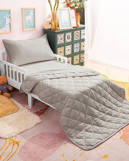 NTBAY Toddler Bedding Set - 4 Piece Soft and Breathable Crib Bedding Set for Boys and Girls, Includes Quilted Comforter, Fitted Sheet, Flat Top Sheet and Envelope Pillowcase, Smoke Grey