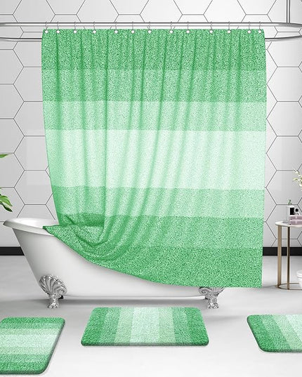 OLANLY Bathroom Rug Set 2 Piece, Soft Absorbent Microfiber Bath Rug Set, Non-Slip, Machine Wash Dry, Plush Shaggy Bath Mats for Bathroom (47"x20"+24"x16", Green)