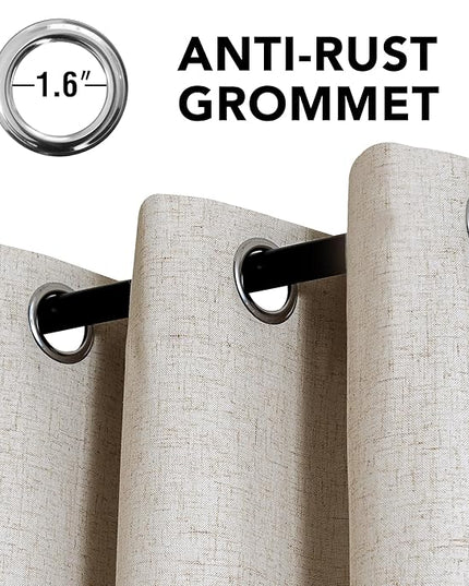 H.VERSAILTEX Linen Curtains 100% Blackout Curtains for Bedroom 96 inch Long Full Light Blocking Nature Linen Blended Window Curtains for Living Room Nickel Grommet (2 Panels, Heathered Linen)