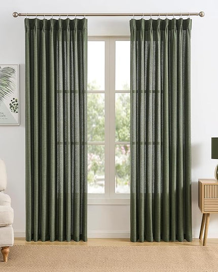 RAIN CITY Linen Drapes 105 Inch Curtains 2 Panels Set Back Tab Sheer Curtain Living Room Bedroom Drapes for Living Room Window Treatments with Hooks,Olive Green,50x105 in Long
