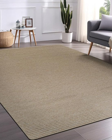 Beverly Rug Non-Slip Modern Rug 4x6 Solid Traditional Rubber Backing Machine Washable Soft Thin Indoor Area Rugs for Living Room Stain Resistant Non Shedding Casual Carpet (4 x 6 Beige)