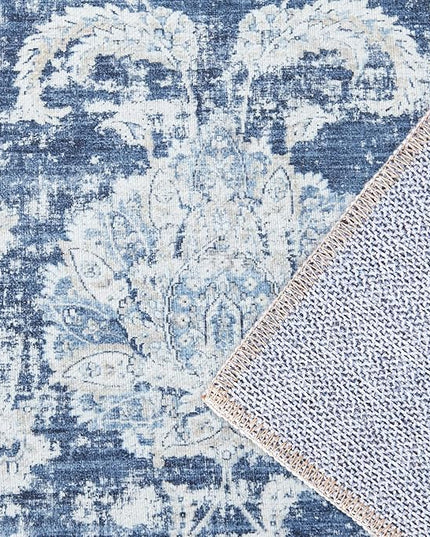 jinchan Hallway Runner Rug 3x7 Machine Washable Runner Rug Dark Blue Vintage Floral Design Non-Slip Low Pile Ultra-Thin for Kitchen Laundry Room Bedroom Farmhouse (3‘x7',Dark Blue)