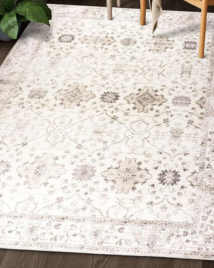 ReaLife Rugs Machine Washable Area Rug - Living Room Bedroom Bathroom Kitchen Entryway Office - Padded Low Pile Stain Resistant Premium - Boho Farmhouse Vintage - BEV - Beige 7'6" x 9'6"