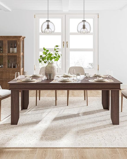 GarveeHome Farmhouse Dining Table for 6-8 People, 71 in Long Kitchen Tables with Wooden Sturdy Frame, 6 ft Large Rectangular Dinner Table for Dining Room, Kitchen, Brown, 71" Non-extendable