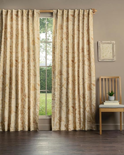 Maison d' Hermine Curtains for Living Room 100% Cotton 124 inch Length One Panel Light Filtering Curtains for Bedroom Windows with Rod and Loop Pockets Drapes (Artisan Love Cream, 50" W x 124" L)