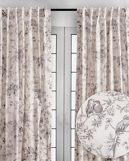 Maison d' Hermine Curtains for living room 100% Cotton 84 inch length Two Panels Light Filtering Toile Curtains for Bedroom Windows with rod and loop Pockets Drapes (Jouy Paradise Grey, 50"W x 84"L)