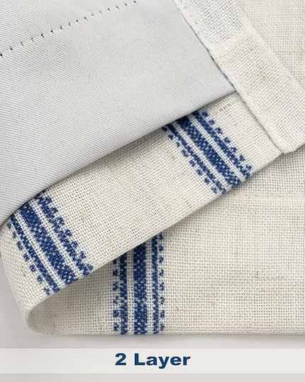 DriftAway Farmhouse Linen Blend Blackout Curtains 84 Inches Long for Bedroom Vertical Striped Printed Linen Curtains Thermal Insulated Lined Treatments for Living Room 2 Panels W52 x L84 Navy