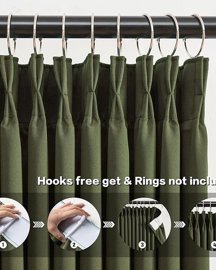 KEQIAOSUOCAI Olive Green Curtains Pinch Pleat wtih Hooks,Block Out Sound Reducing Light Blocking Window Drapes Thermal Curtain for Bedroom/Living Room 84 Inches Long, 40x84 2 PCs