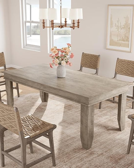 GarveeHome Farmhouse Dining Table for 6-8 People, 71 in Long Kitchen Tables with Wooden Sturdy Frame, 6 ft Large Rectangular Dinner Table for Dining Room, Kitchen, Grey, 71" Non-extendable