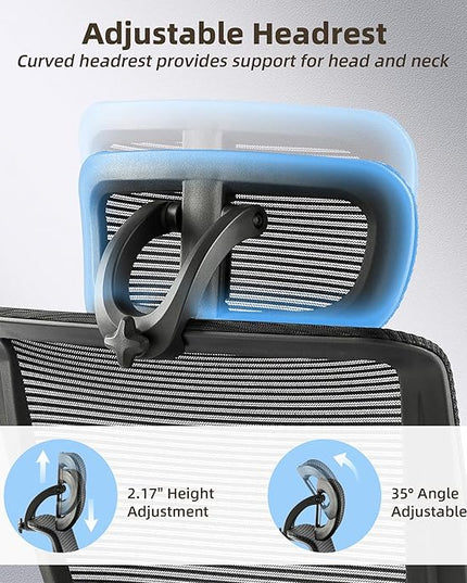 Foldable Office Chair with Foot Rest, Ergonomic Office Chair with Adjustable Lumbar Support, Headrest, Armrest, Home Office Desk Chairs for Space Saving, Work from Home, Black